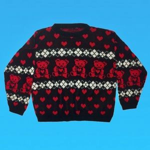 Vintage Sz M 80s 90s teddy bear hearts sweater